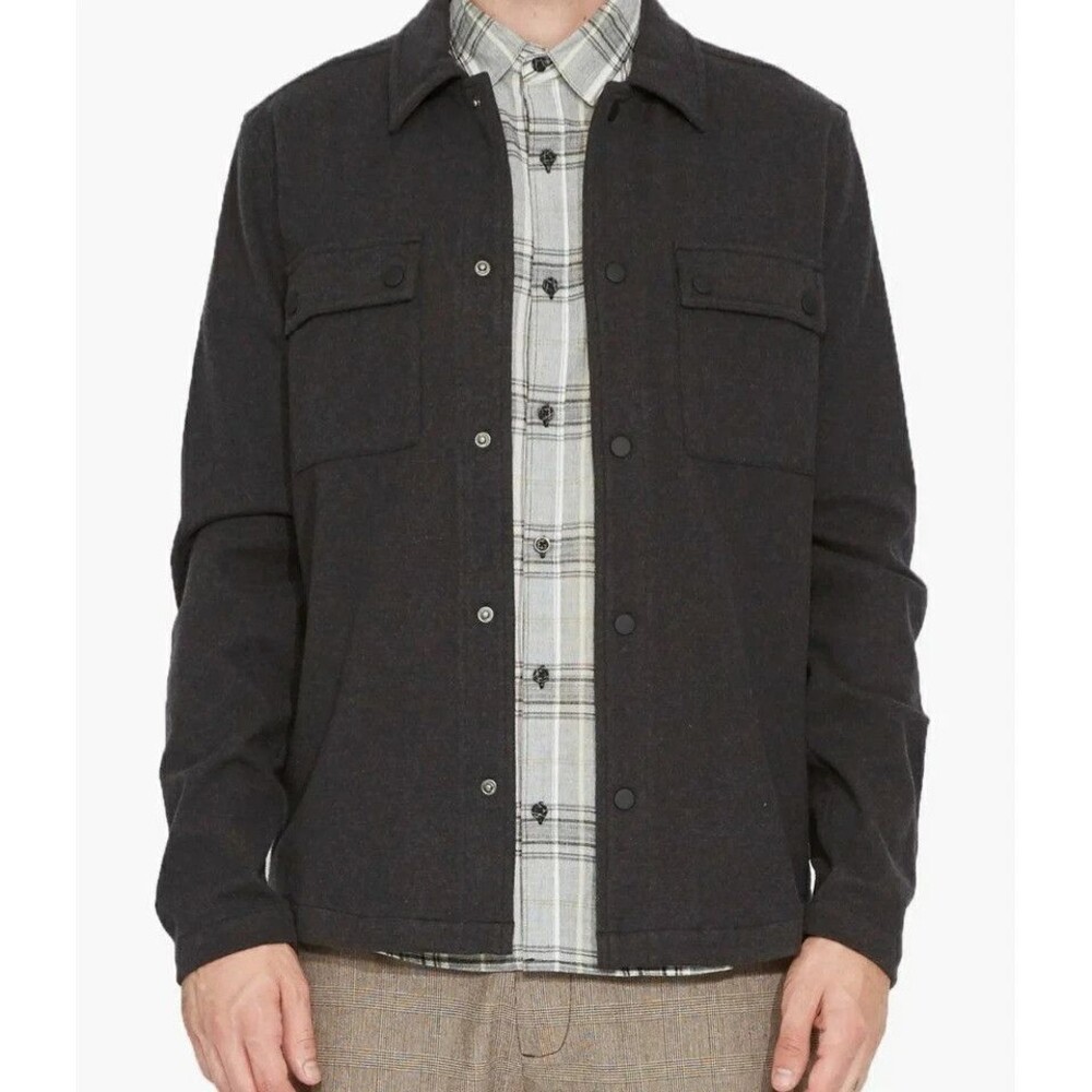 CIVIL SOCIETY Shirt Jacket Mens Medium Charcoal Gray Snap Button Cotton Knit